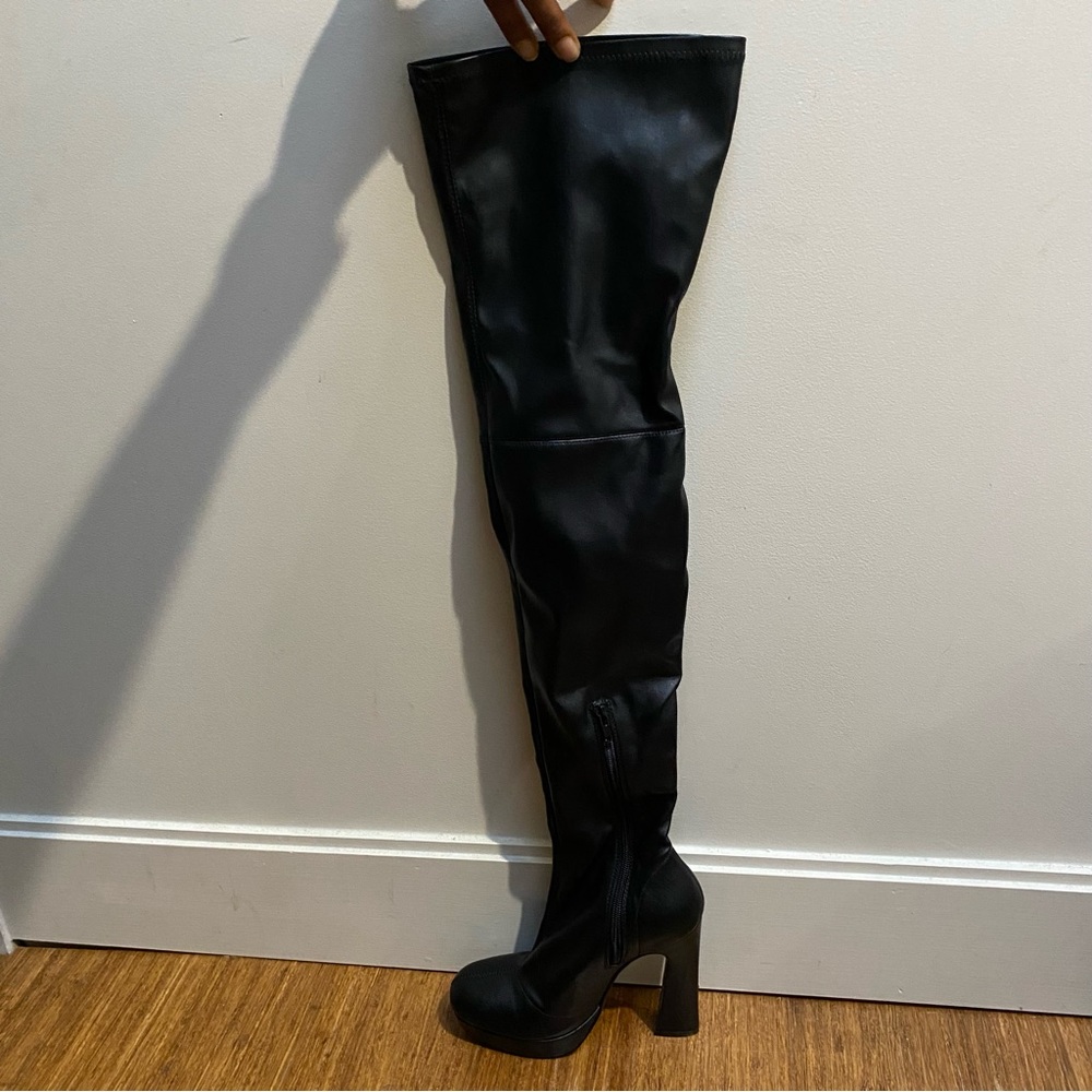 ASOS DESIGN Kira high-heeled platform over the knee boots in black US Size 7